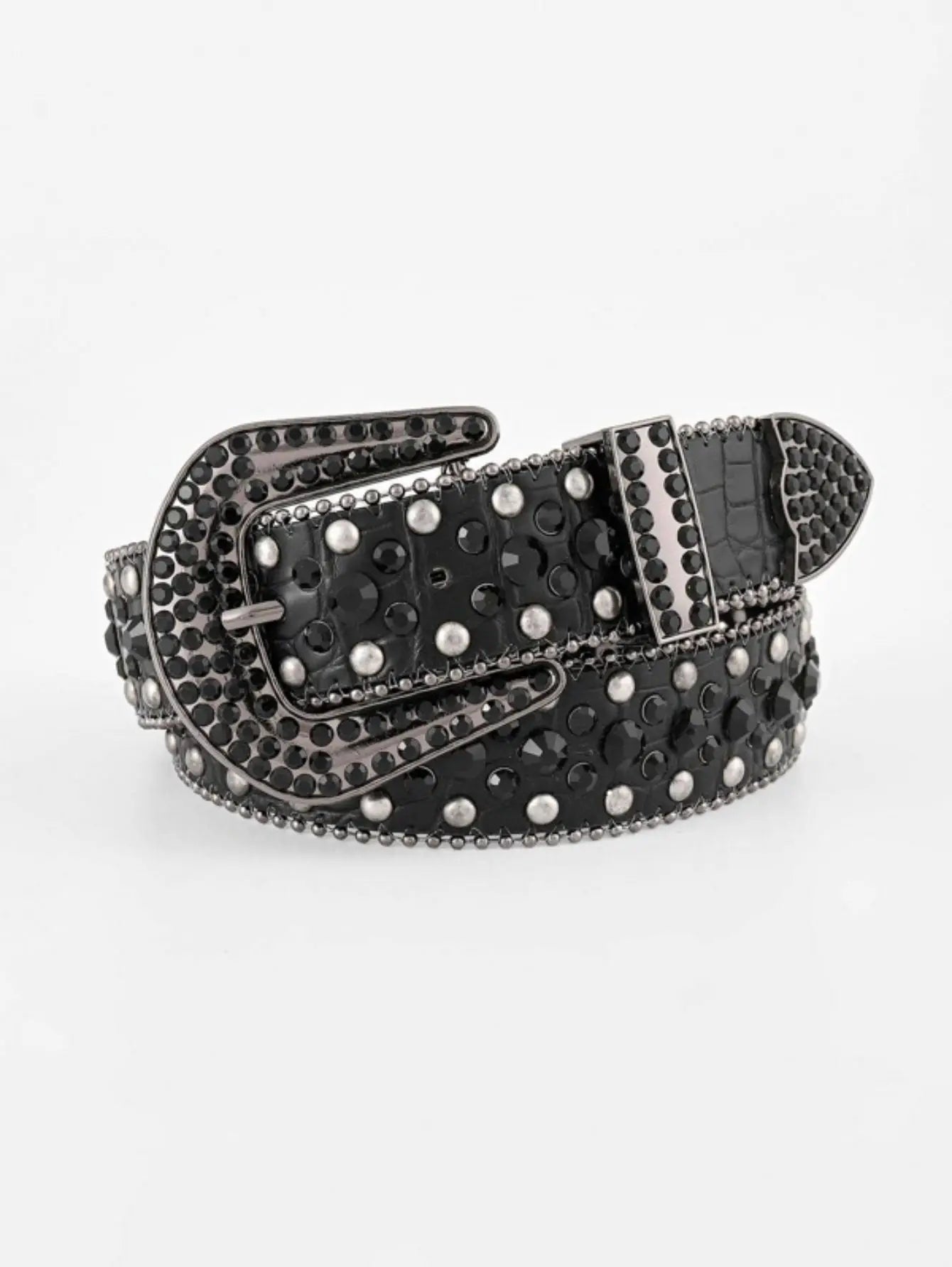 Women's Jeans Rhinestone Large Size Belt Men's Belt Western Denim Shiny Rivet Design Leather HipHop Punk Rock Y2K Style Belt black