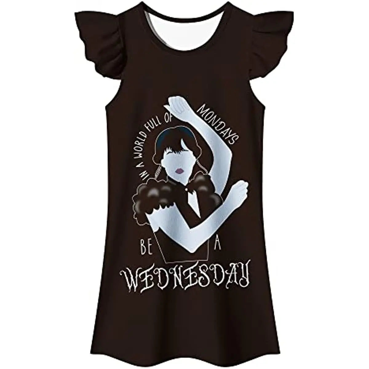 Summer Fashion Wednesday Addams Costume Kids Casual Dress Toddler Girls Short Sleeve Dresses Children A-line Party Sundress