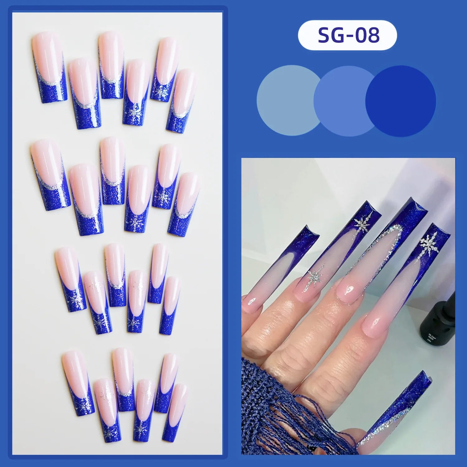 24pcs Pink Santa Claus False Nails Merry Christmas Snowflake Press on Nails Wearable European Long French Ballet Fake Nail Tips