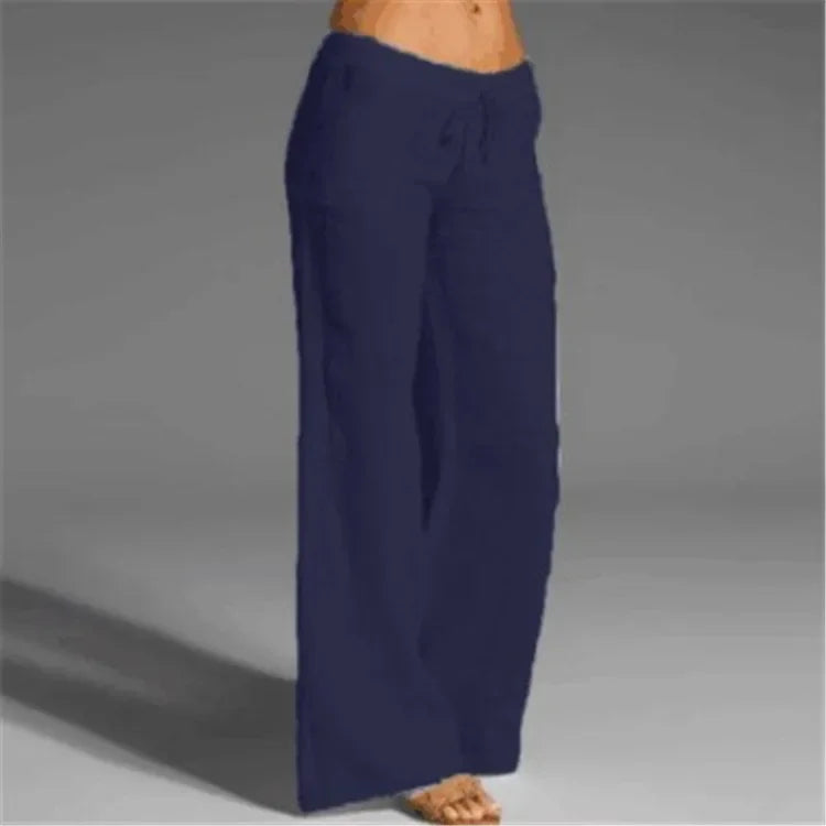 Summer Cotton Linen Women's Pants Oversize Black Wide-leg Pants Casual Pants Female Trendy Loose Fashion Trousers Ladies navy blue