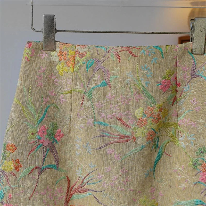Women Chinese Style Vintage Floral Embroidery Elegant Party Midi Skirts Summer High Waist Slim Pencil Skirt Ropa De Mujer