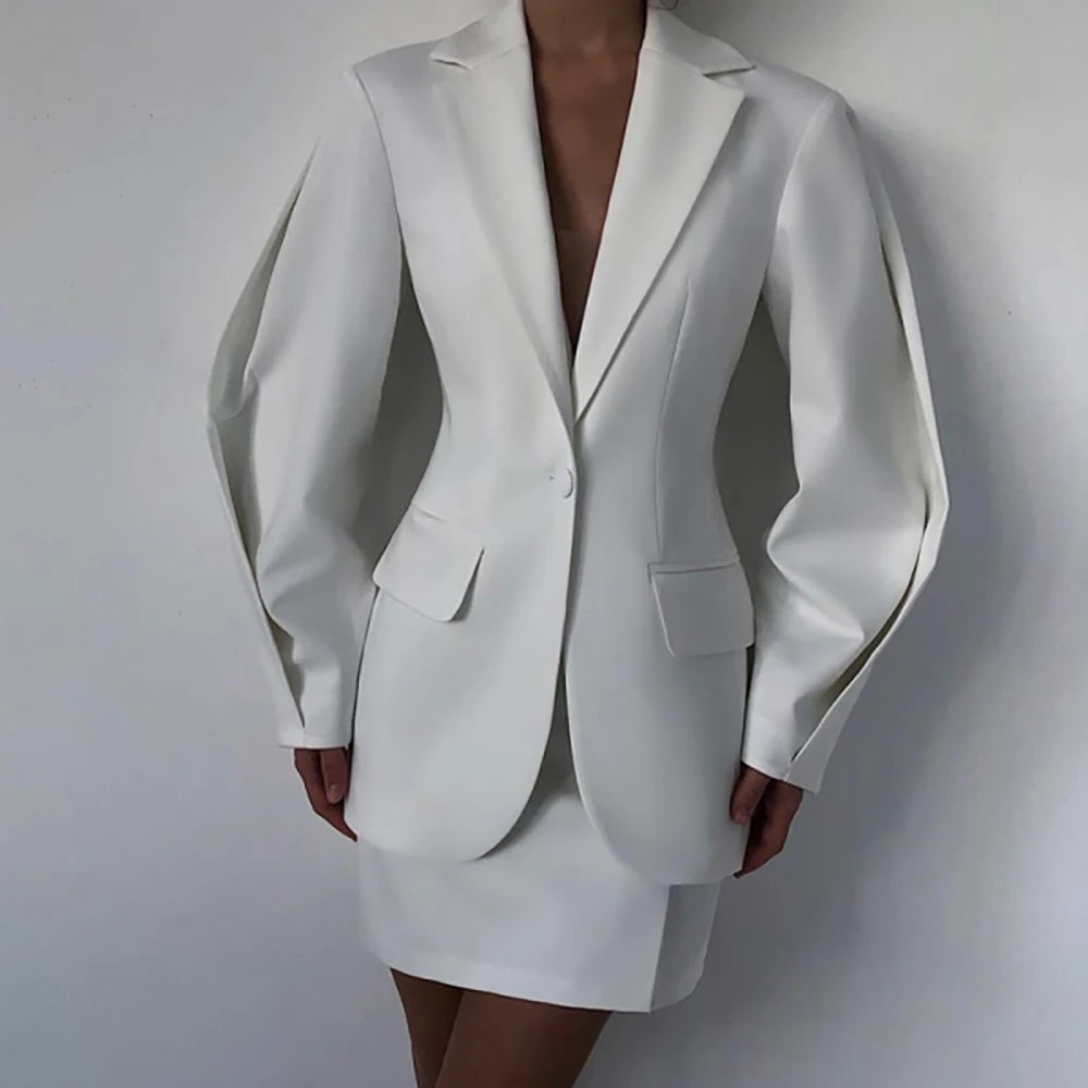 Spring Elegant Women Suit Jacket Solid Color Long Sleeve Slim Fit Ladies Coat Fashion Business Commuting Female Clothing white