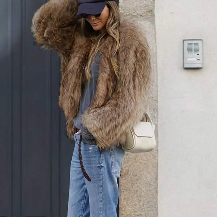 Winter Women's Chic Thermal Furry Faux Fur Coat Fashion Casual Long Sleeve Cardigan Jackets New Female Warm Streetwear 