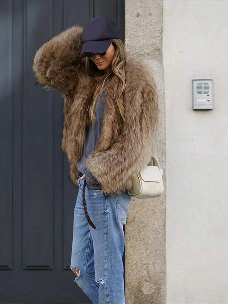 Winter Women's Chic Thermal Furry Faux Fur Coat Fashion Casual Long Sleeve Cardigan Jackets New Female Warm Streetwear 