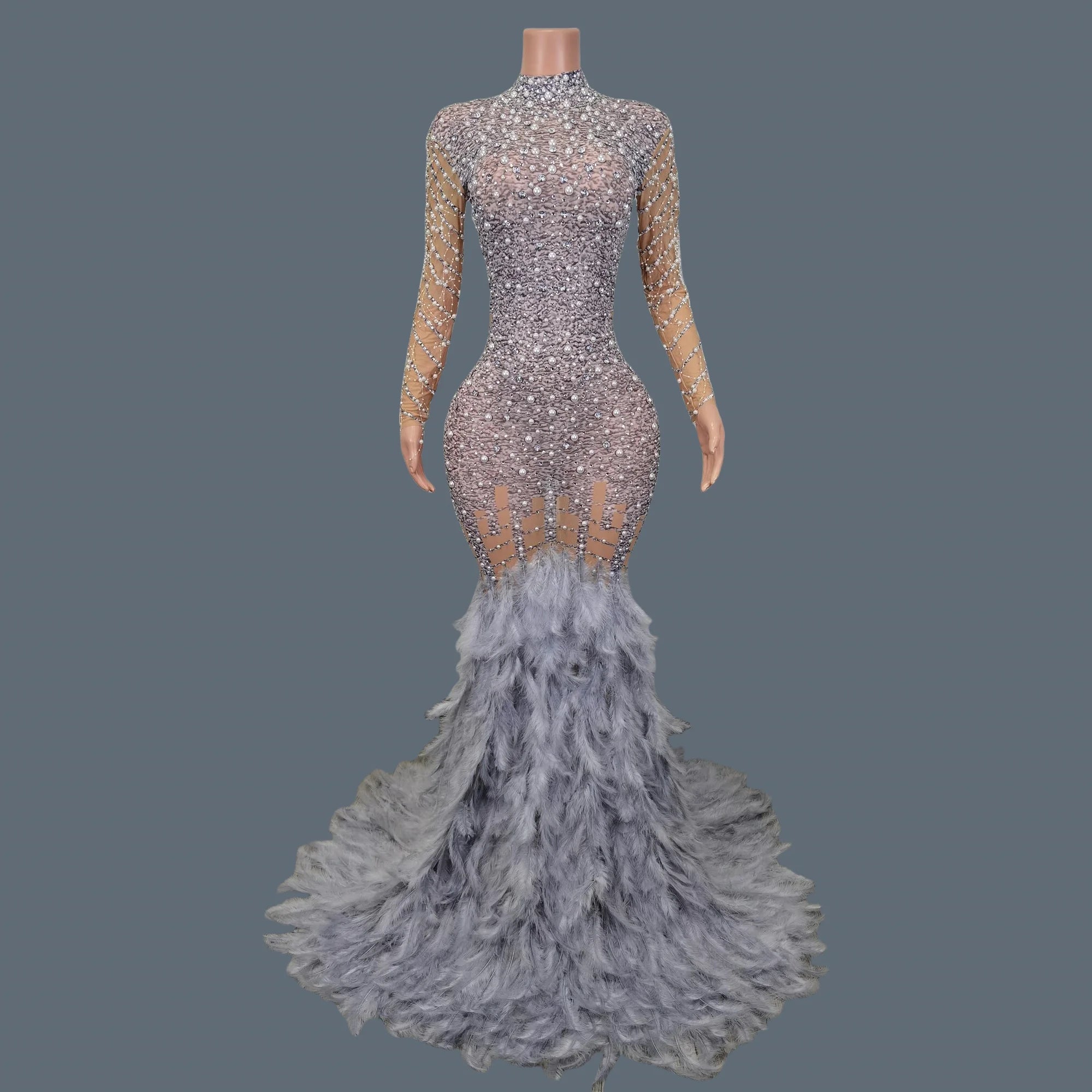 Shine Rhinestone Pearls Full Evening Dress for Women Party Drag Queen Club Birthday Special Sexy Dress Cocktail Prom Liantiyumao