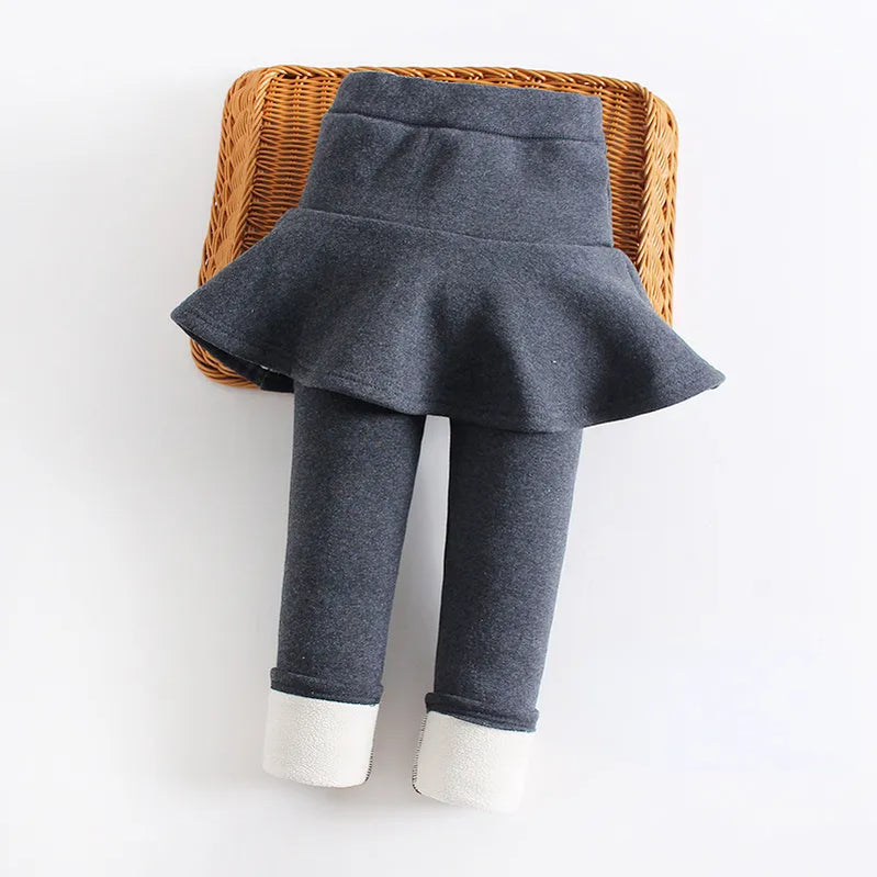 Girls Winter Leggings Pants Kids Pants Fleece Legging for Girls Thick Warm False Two Pieces Culotte Children Skirtpants Trousers dark gray