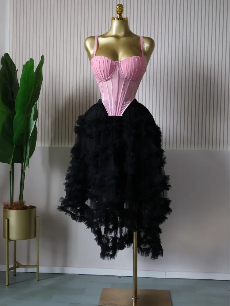 CM.YAYA Women's Dress Set Tunic Irregular Crop Top and Irregular Ball Gown Maxi Long Skirt Suit 2025 Two 2 Piece Set Outfits