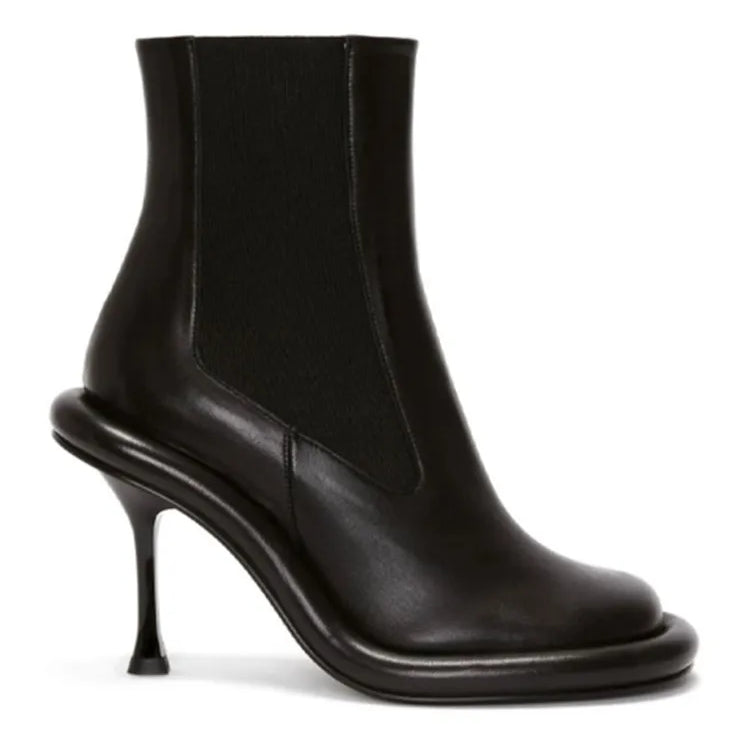 Spring and Autumn Women's New Slender High Heel Denim Short Boots Round Head Side Zipper Fashion Women's Ankle Boots 539- Black