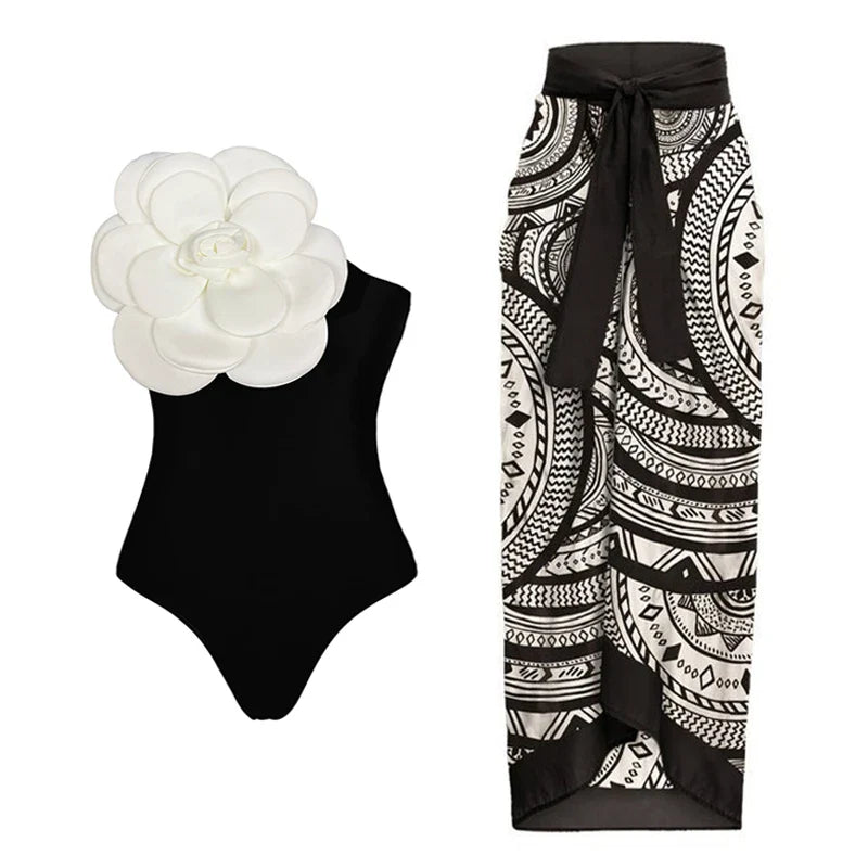 ZAFUAZ Sexy Swimwear Printd Flower Push Up Bikini Set Brazilian Skirt Women Swimsuit Beachwear Bathing Suit Dress Monokini