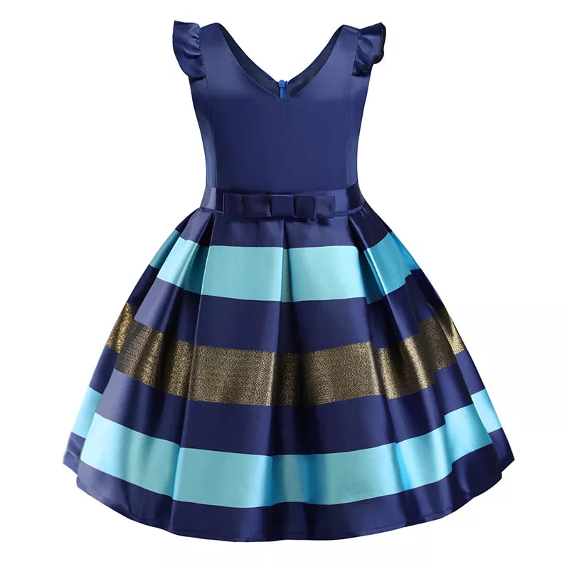 Baby Girls Striped Dress For Girls Formal Wedding Party Dresses Kids Princess Christmas Dress Costume Children Girls Clothing Navy