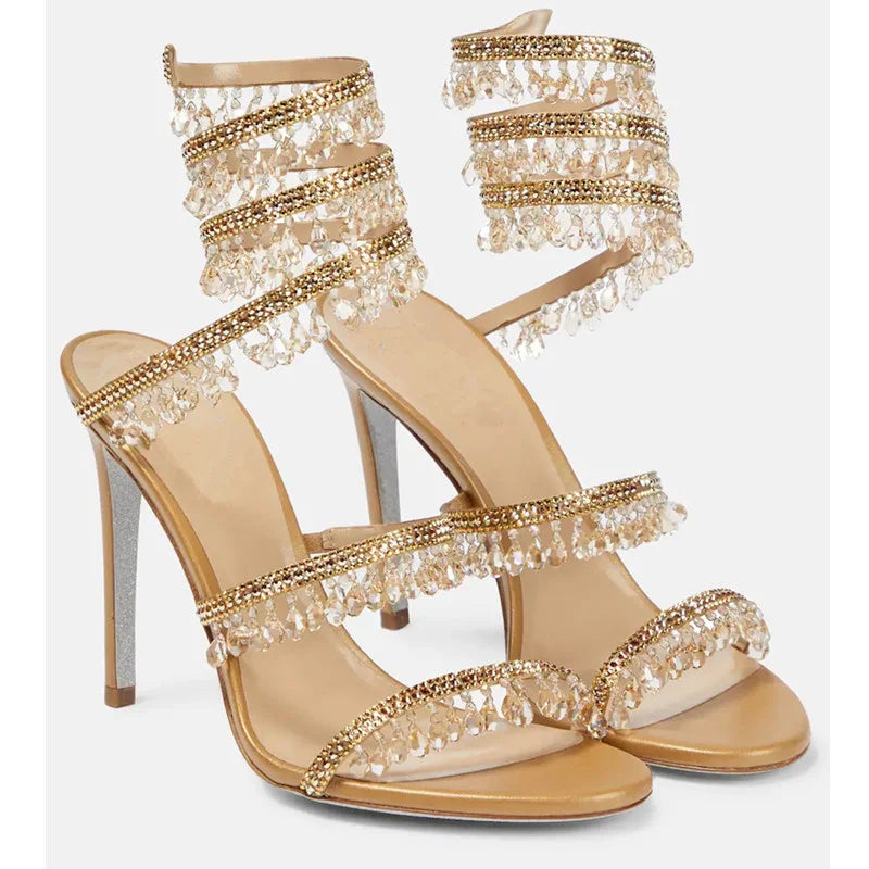 Crystal Wrap Sandals Women Summer Wedding Shoes High Heel Party Shoes Ankle Strappy Sandals Designer Stiletto Heel Shoes