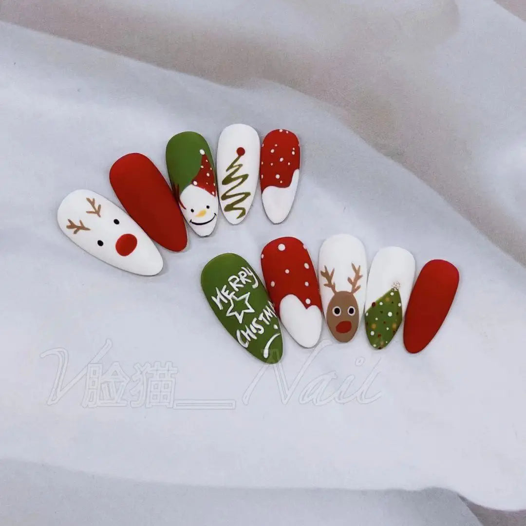 New Year And Christmas Hand Paint Snowflake Fake Nail Temperament Appear White False Nail Paste Pure Hand-maded Nail Decoration