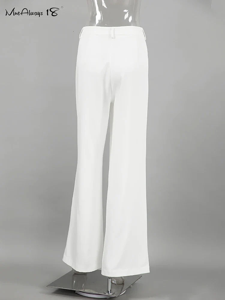 Mnealways18 White Satin High Waist Pants Elegant Women Floor-Length Pleated Trousers Casual Office Ladies Thin Baggy Pants 2024