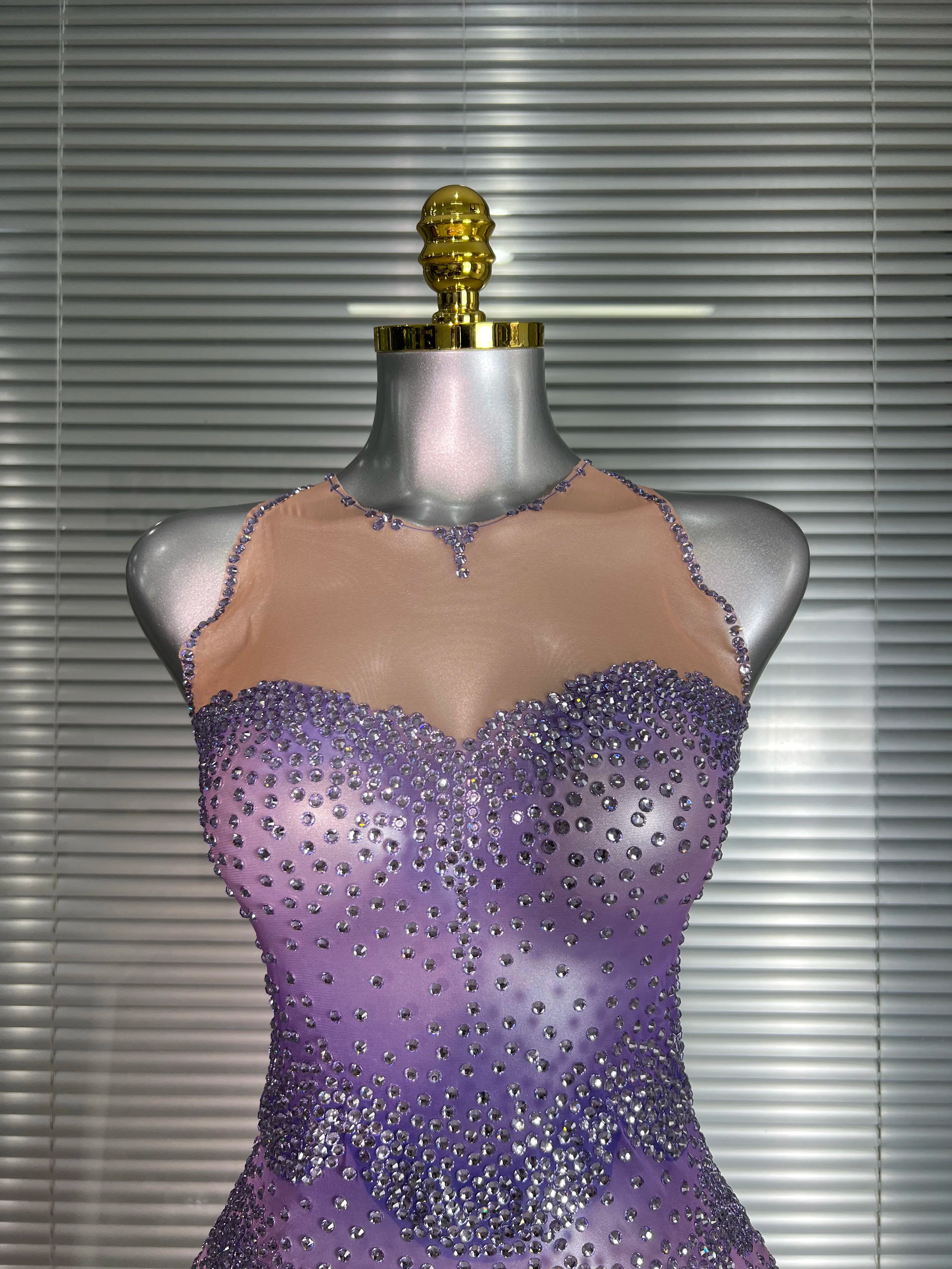 Celebrity New Women Sexy Mesh Sheer Crystal Rhinestones Stage Costume Stage Dancer Night Club Tank Mini Party Dress