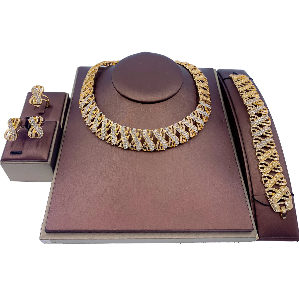 Dubai Gold Plated Jewellery for Women Luxury Indian Wedding Jewelry Sets Nigerian Bridal Costume Party 24k Necklace Earring LFH-31 Resizable 45cm