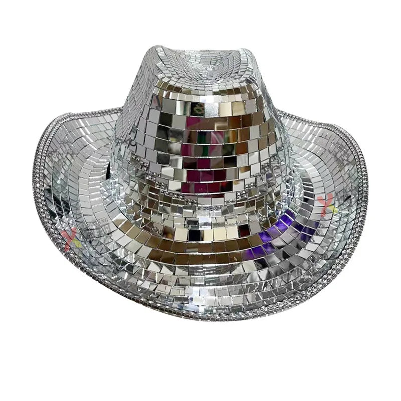 Mirror Ball Hat Shiny Silver Cowgirl Hat Disco Ball Cowboy Hat pub performance cap for men western