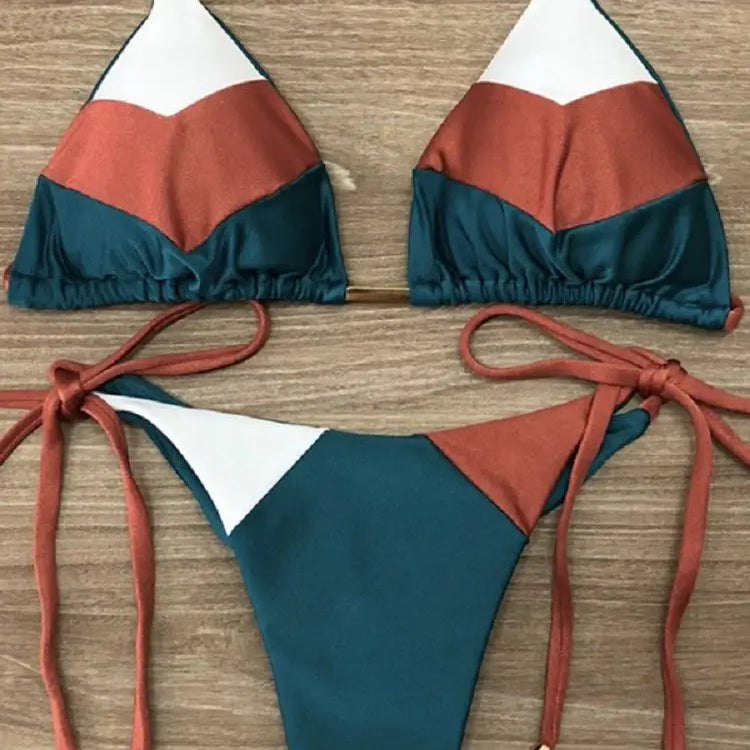 Sexy Halter Swimsuit Women Thong Micro Bikini Push Up 2023 Brazilian Bikini Tropical Plant Print Swimwear String Mini Swimsuit