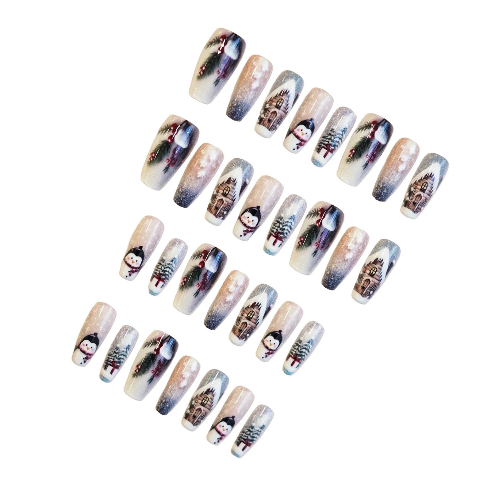 30Pcs Christmas Fake Nails With Penguin/Snowflake/Xmas Tree Designs Ballerina Press On Nails Women Year Party False Nails