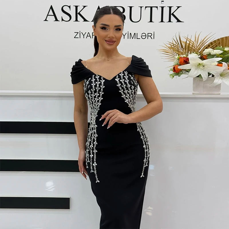 Top Quality Shinning Crystal Women Sexy Short Sleeve V-Neck Bodycon Bandage Long Dress Elegant Evening Party Celebrate Outfit