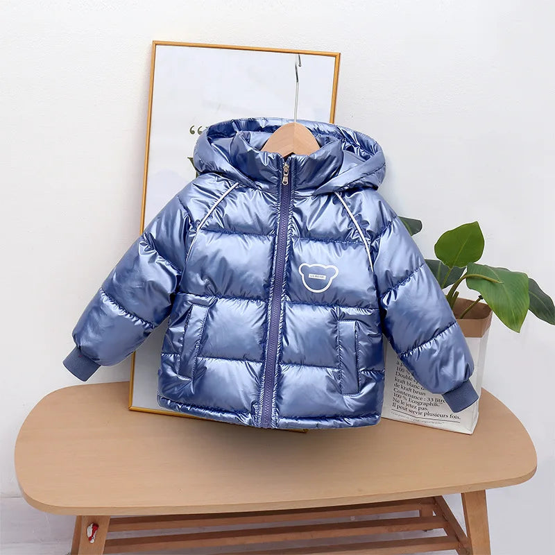 Winter add Velvet warm coat hooded Down jacket thickened cartoon print for 1-7year old boys and girls 2024 new childrens clothes Photo Color 2