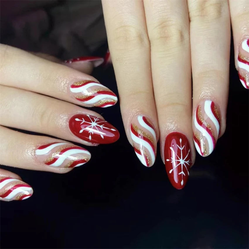 24Pcs/Set Christmas Collection Wearing False Nails Art Elk Santa Claus Snowman Press on Nail Tips Kawaii Acrylic Stick on Nails PDJ2064-SD-10
