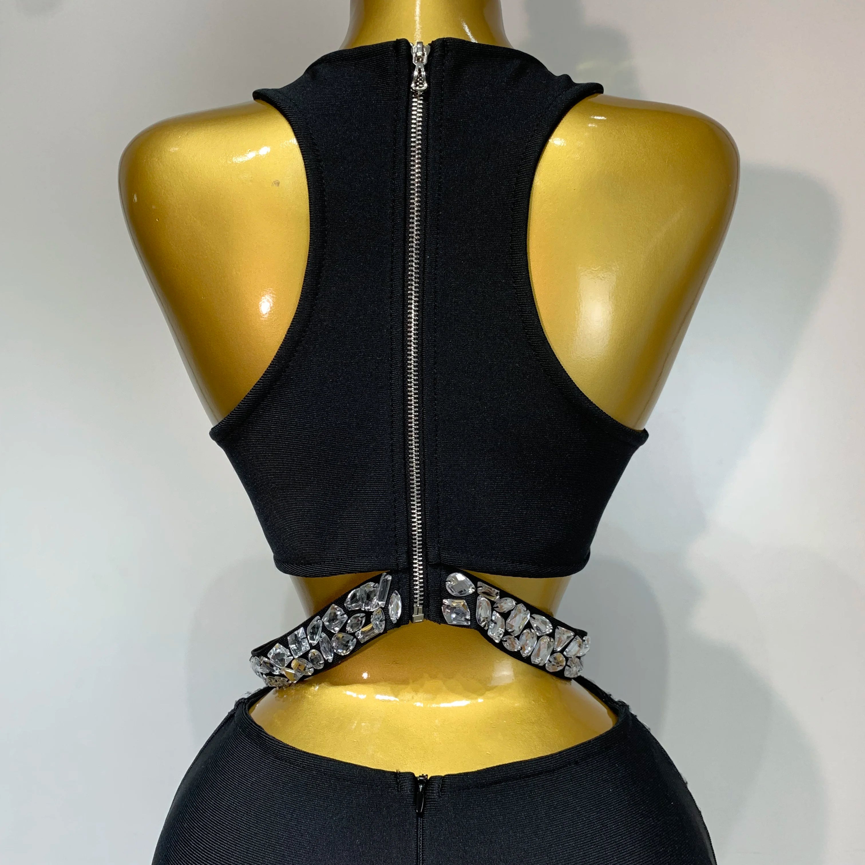 Sparkly Crystal Bodycon Long Bandage Dress 2025 Women Sexy Top Two Pieces Set Nightclub Elegant Party Birthday Stage Costume