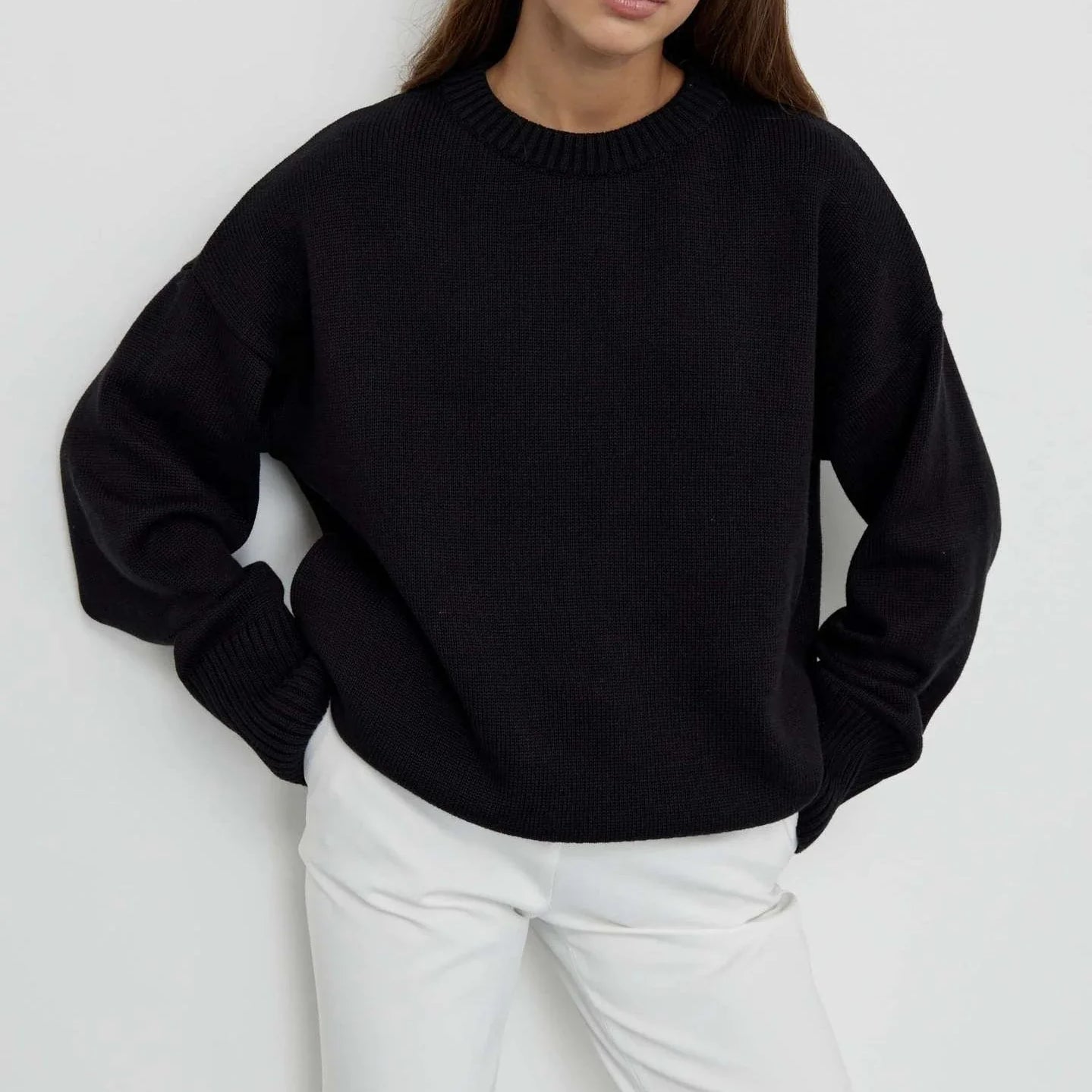 Winter Warm Thick Knit Sweaters Solid Black Sweater Soft Pullover Loose Pullovers Korean Autumn Women Coat O Neck Sweater Jumper black One Size