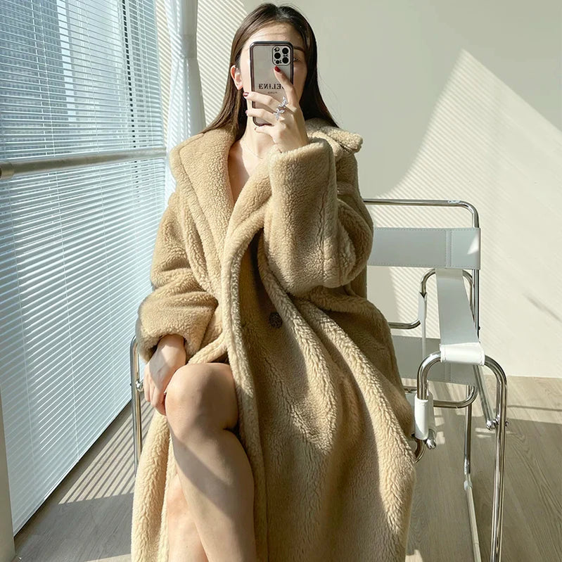 Teddy teddy bear coat women's autumn and winter fur grain camel wool coat alpaca wool med-long woolcoat albino