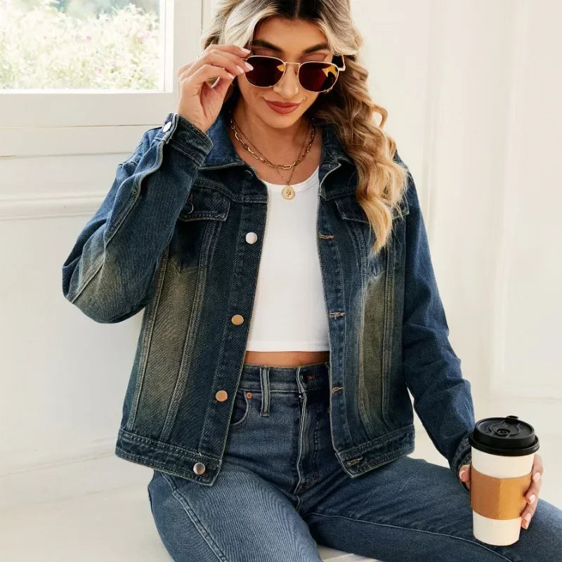 Fashion coats denim jacket women jean jacket for women Women's New Vintage Wash Denim Coat Top Wish