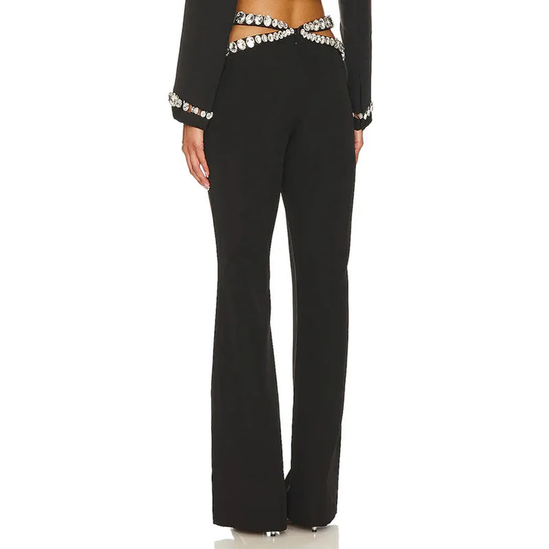 Fashion Bandage Crystal Bodycon Pants Women Sexy High Street Casual Celebrate Nightclub Party Pants