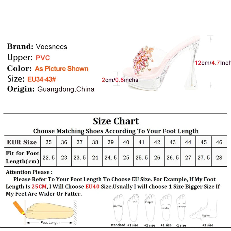 Fashion Rhinestone Slippers Women Thick Sole Platform High Heels Designer Transparent Sandals Crystal Clear Slides Shoe