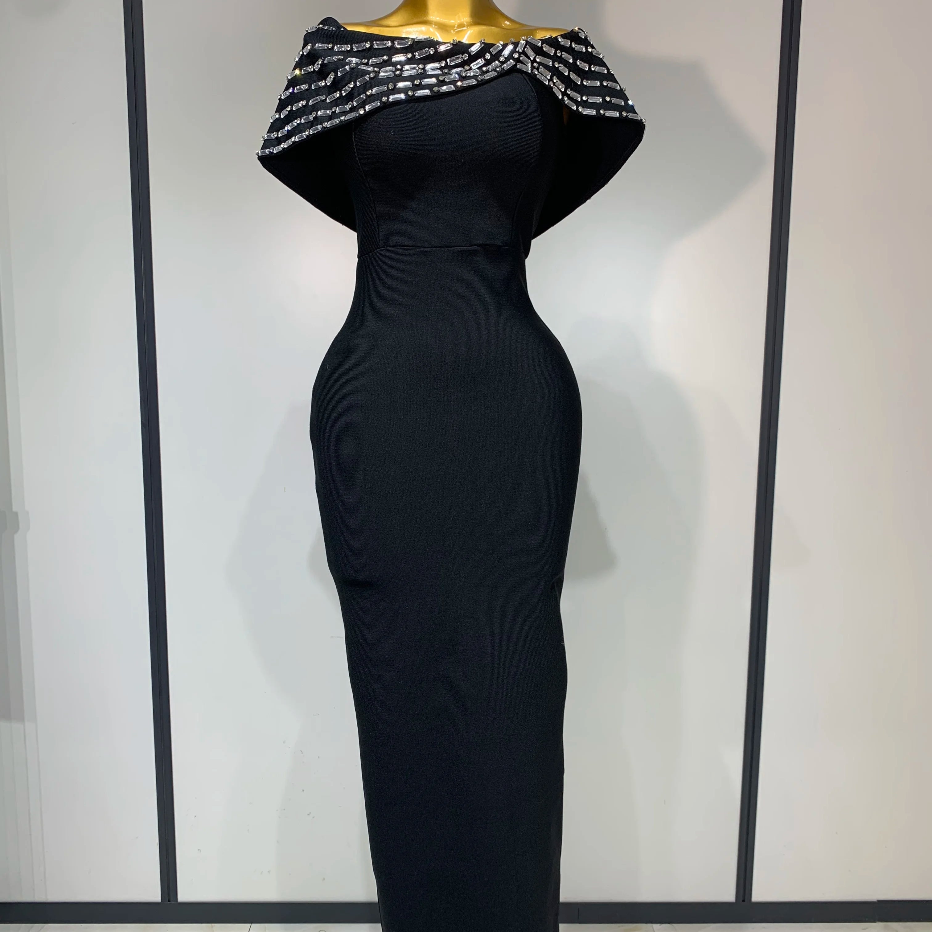 Fashion Sexy Strapless 2025 Black Off-shoulder Bodycon Bandade Dress Celebrity Cocktail Party  Luxury Birthday Wedding Dresses