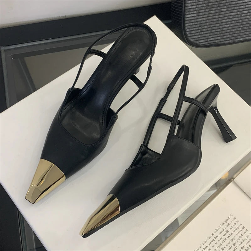 Eilyken Street Style Pointed Toe Women Pumps Fashion Slingbacks Thin High Heels Elegant Stripper Prom Ladies Sandals Shoes