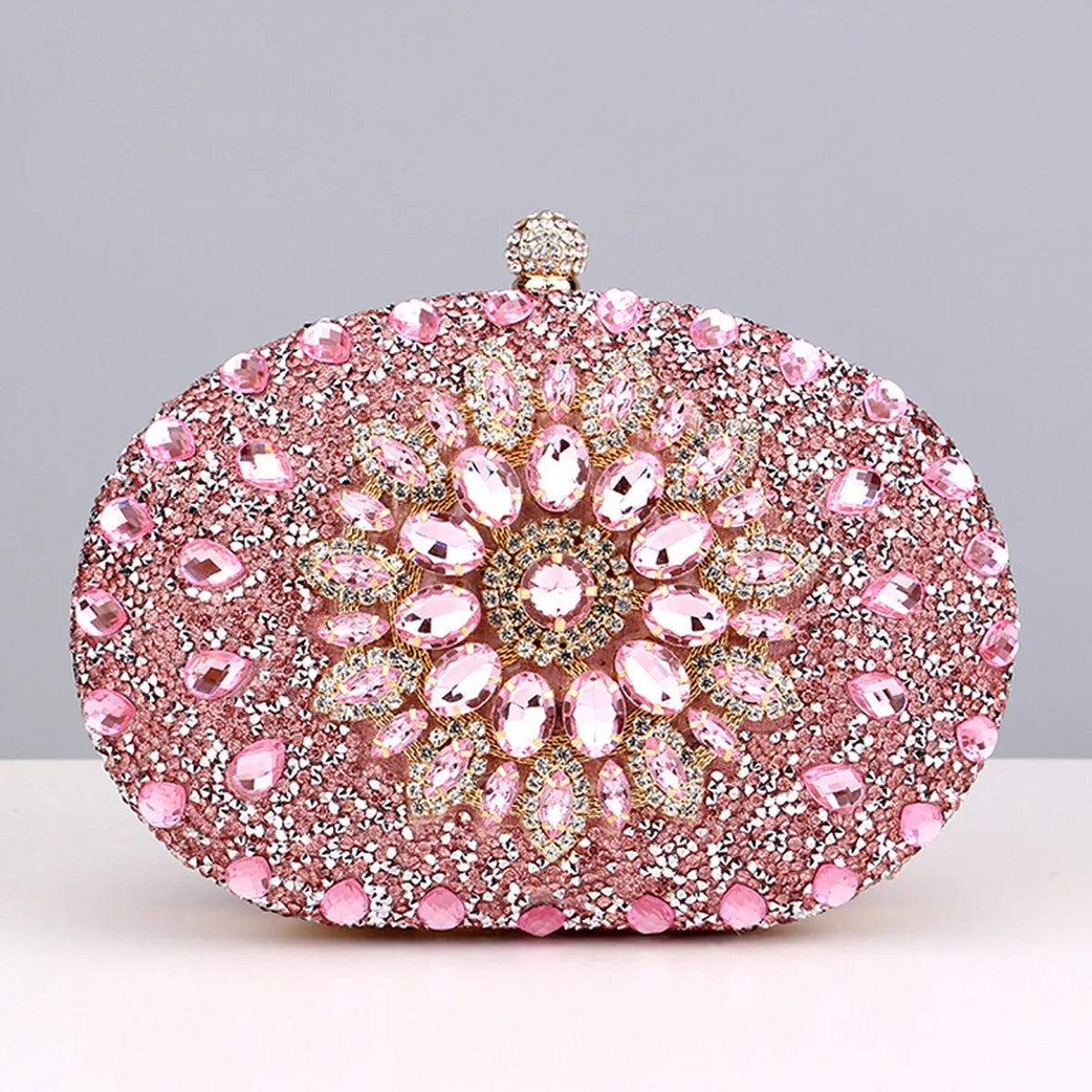 Diamonds Purple Color Women Evening Bags Flower Rhinestones Egg Design Fashion Female Clutch Handbags YM3108pink
