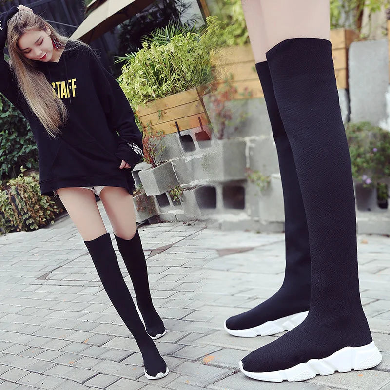 Women Boots Long Tube Socks Shoes Female Fashion Sexy Shoes for Women Over the Knee Boots For Women Sneakers