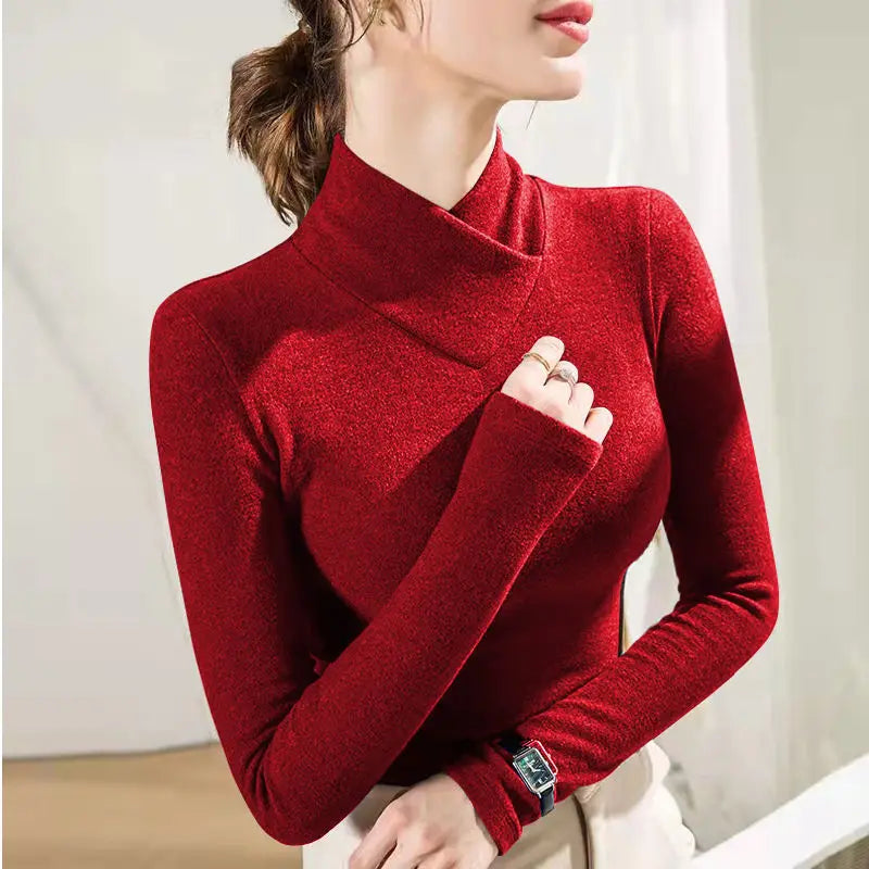 Winter Imitate Mink Wool Hot Fleecing Female Casual Sweater O-neck Long Puff Pink Solid Women Knitted Tops Elastic Pullovers Red One Size