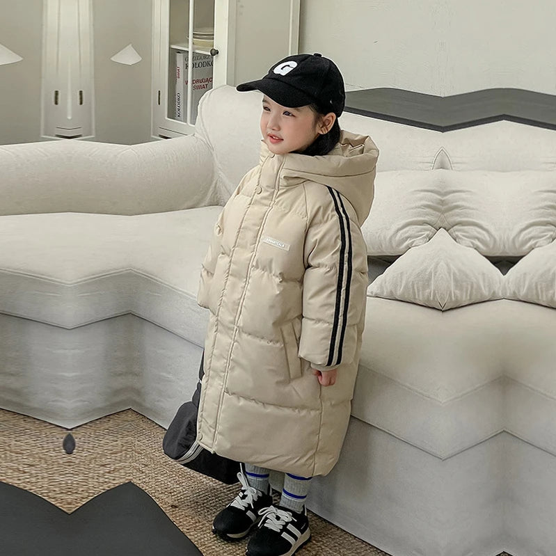 Winter boys girls plus velvet warm hooded jacket 2-9 years old Korean down overcoat thickening fashion children's clothing Photo Color