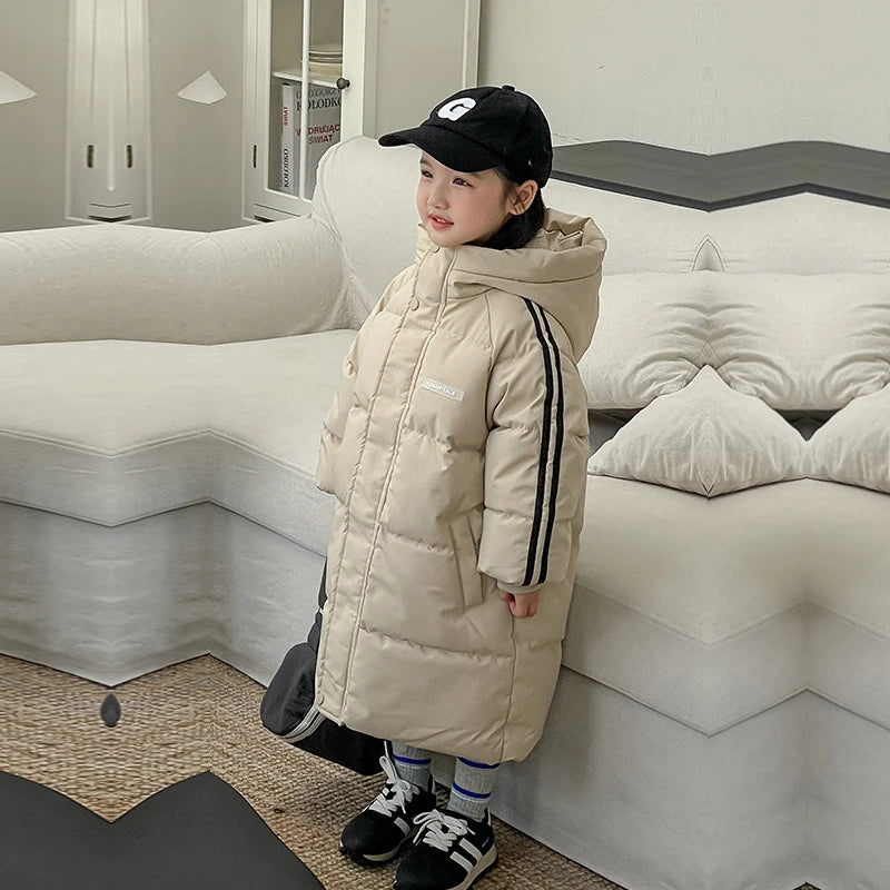 Winter boys girls plus velvet warm hooded jacket 2-9 years old Korean down overcoat thickening fashion children's clothing Photo Color