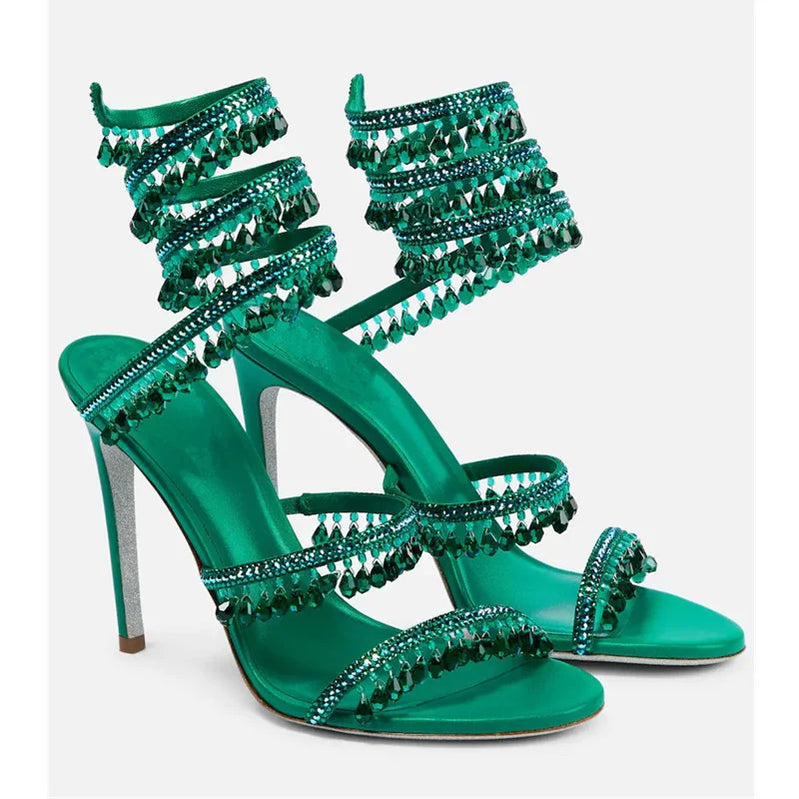 Crystal Wrap Sandals Women Summer Wedding Shoes High Heel Party Shoes Ankle Strappy Sandals Designer Stiletto Heel Shoes