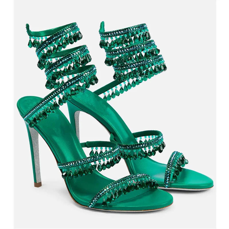 Crystal Wrap Sandals Women Summer Wedding Shoes High Heel Party Shoes Ankle Strappy Sandals Designer Stiletto Heel Shoes