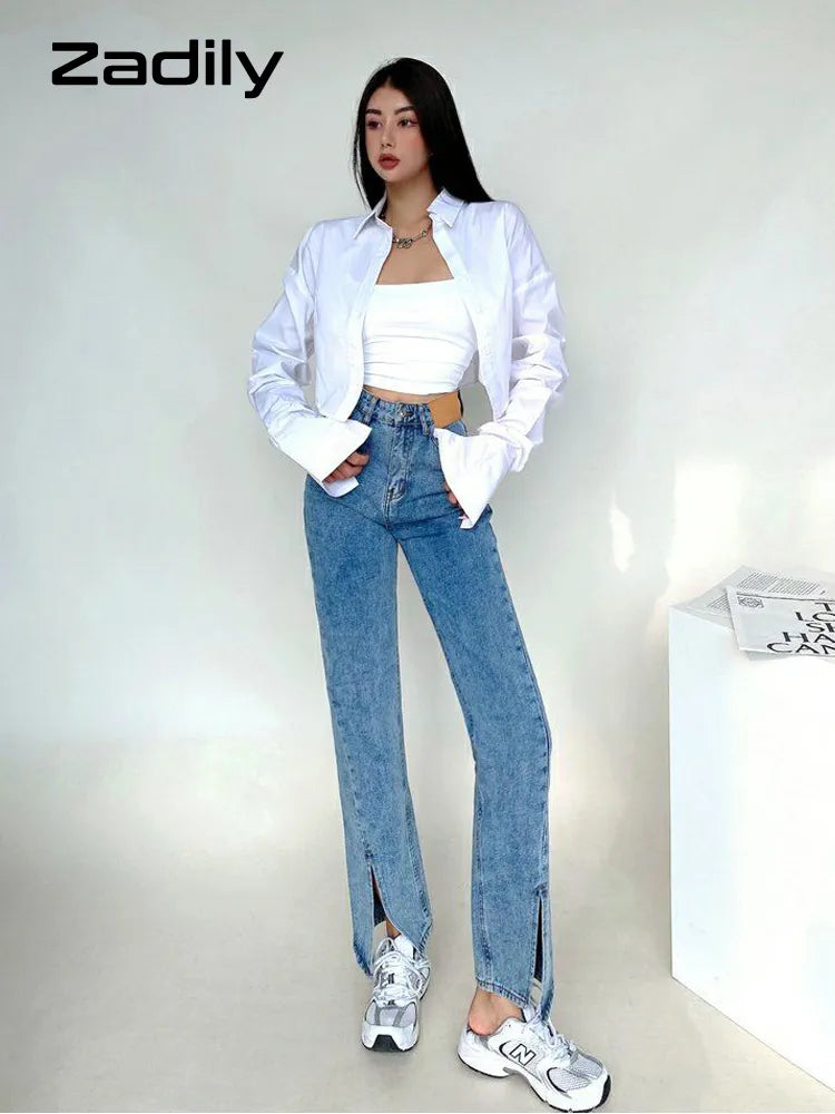 Spring Korean Style Long Sleeve White Shirt Women Sexy Button Ladies Crop Tops Blouse Street New In Female Clothing