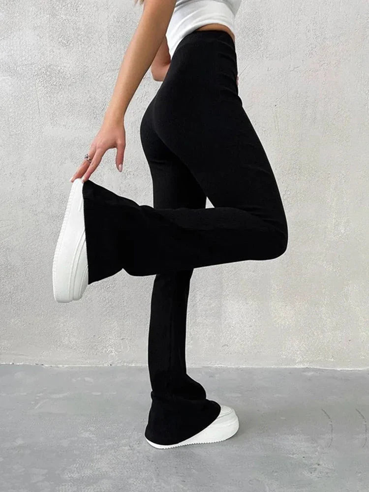 BUILDINGB Autumn Solid High Waist Hip-Wrapping Elasticated Embossing Trousers Casual Daily Versatile Women Pants black