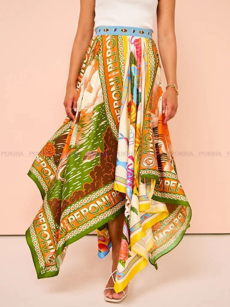 Big Hem New Fashion Versatile Irregular Half Printed Skirt Holiday Beach Women Y2k Streetwear Summer Fairycore Streetwear