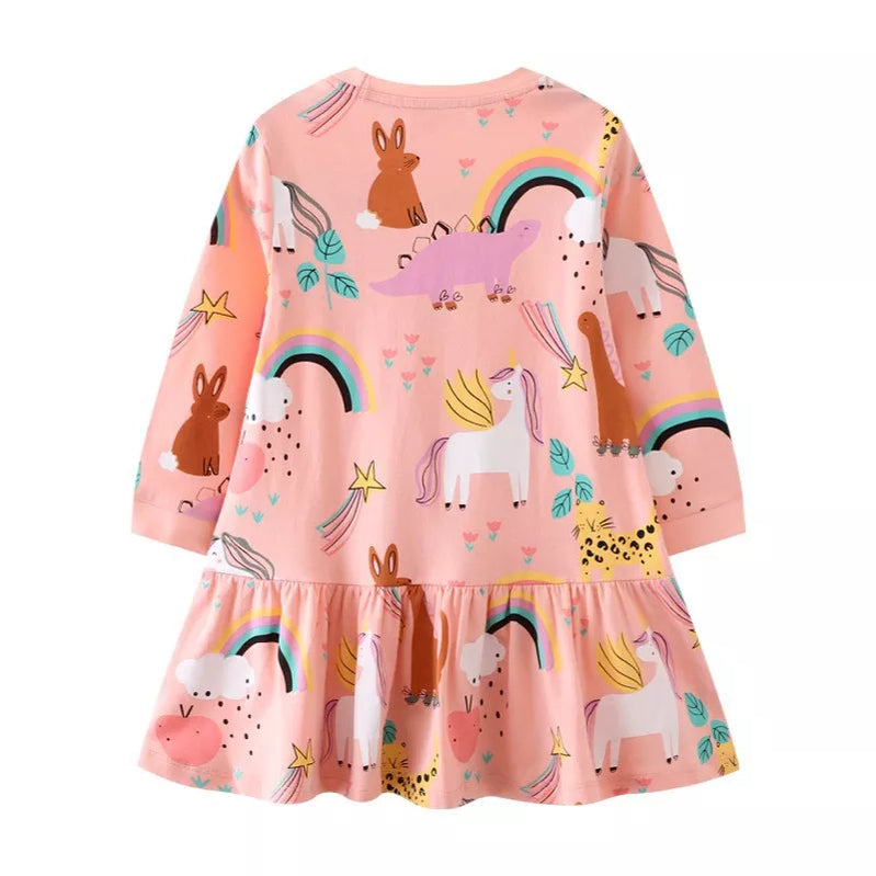Children's Princess Unicorn Dresses For Autumn Spring Long Sleeve Baby Costume Birthday Toddler Kids Frocks