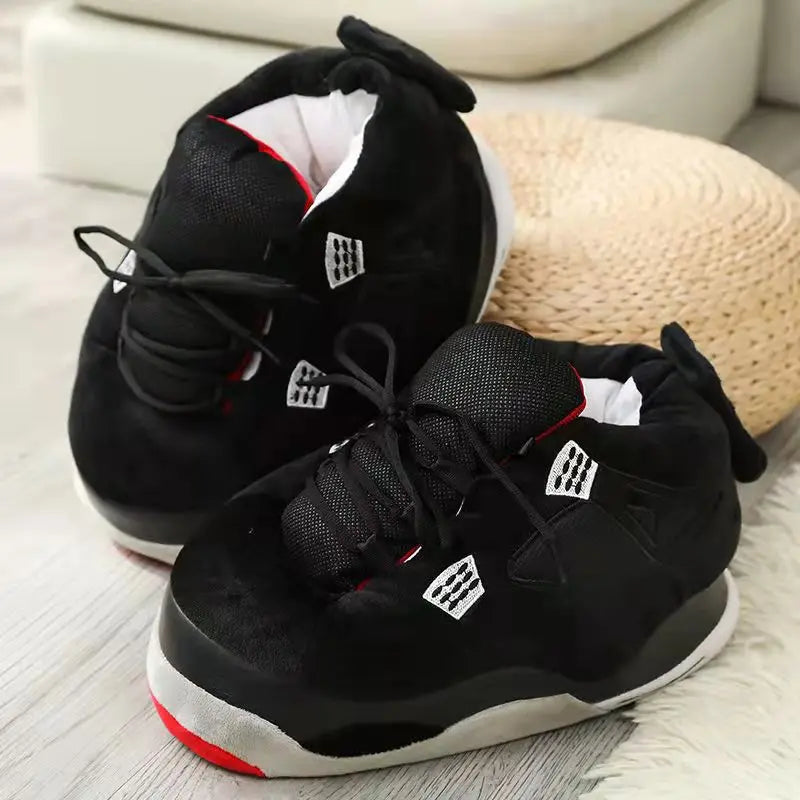 Women/Men One Size Sneakers Unisex Winter Warm Home Slippers Lady Indoor Cotton Shoes Woman House Floor Slippers Drop shopping Black One size(36-44)