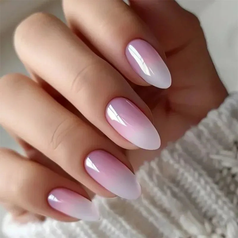 24Pcs Simple Nude Pink Press on Fake Nails with Almond Design Short Round Head False Nails Set Wearable Full Cover Nail Tips