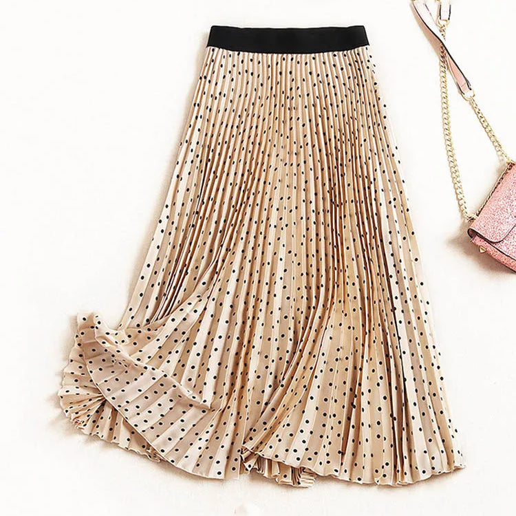 Pleated Skirts Women Spring Autumn Skirt High Waist Print Midi Skirts Womens Velvet Skirt Maxi Long Skirts Femme Faldas Mujer Beige