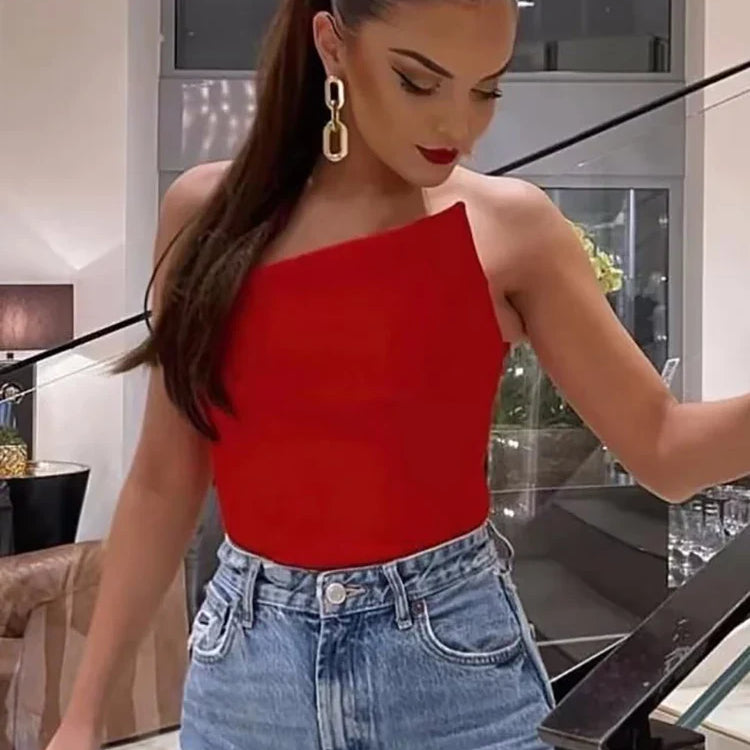 Stylish Women Elegant Cropped Tank Tops Summer Fashion Ladies Vintage Chic Slim Black Top Party Girls Sexy Tanks red CHINA