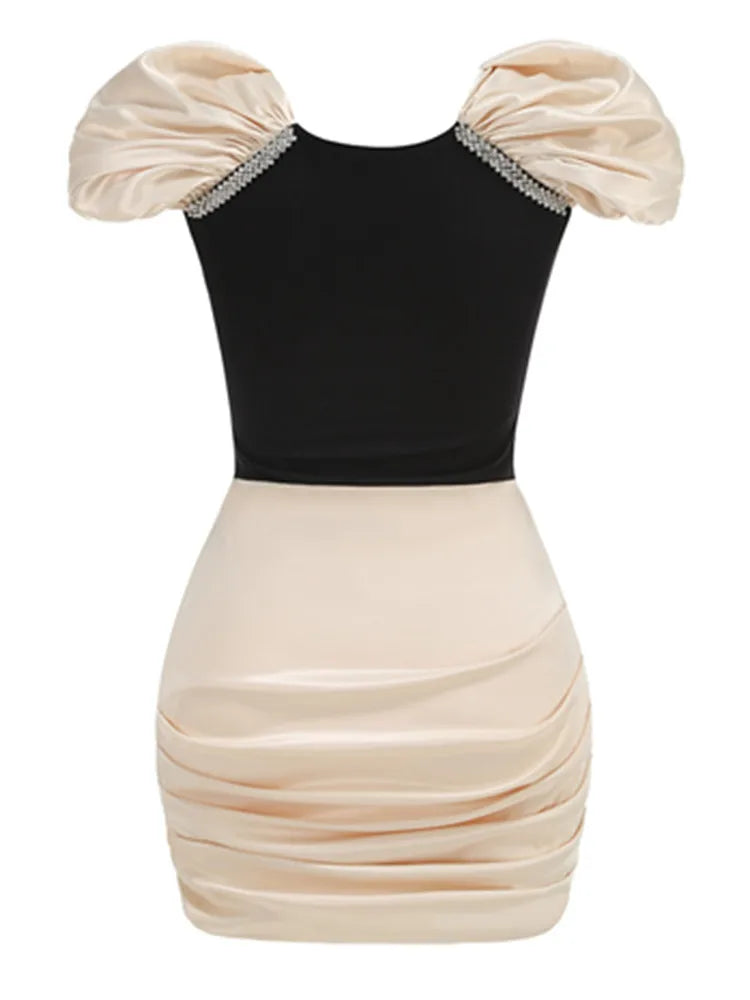 Women Summer Celebrity Sexy Diamonds Patchwork Ruched Mini Gowns Dress 2025 Elegant Evening Party Club Vestido