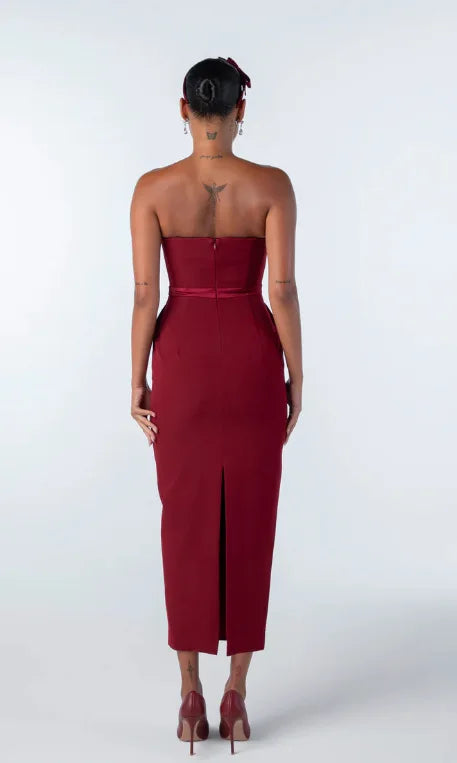 Arrival Women Sexy Strapless Bow Bodycon Mid-calf Dress Celebrate Birthday Party Date Cocktail Outfit